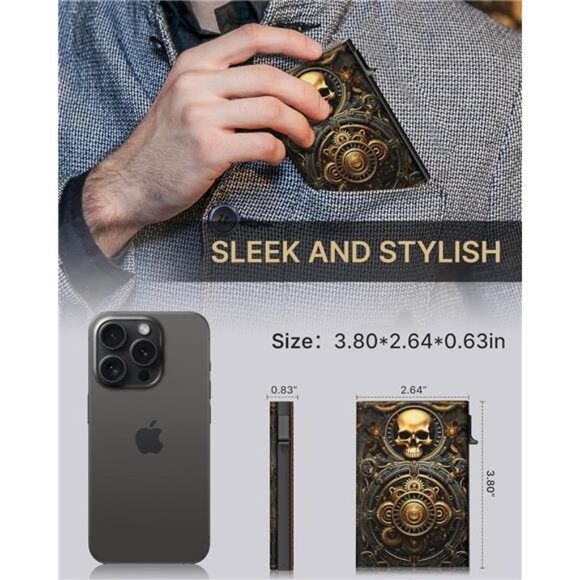 Mens Wallet Card Holder: Pop Up Aluminum Case, Carbon Fiber Leather - Picture 2 of 7